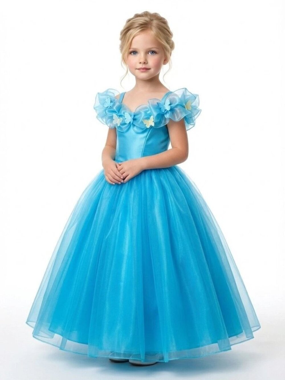 Girls Cinderella Inspired Blue Butterfly Princess Costume Dress Elegant (Size 6)